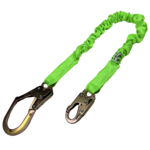 Eslinga JORESTECH de una sola pierna con absorción interna de impactos, verde lima, con gancho de presión y gancho para andamios