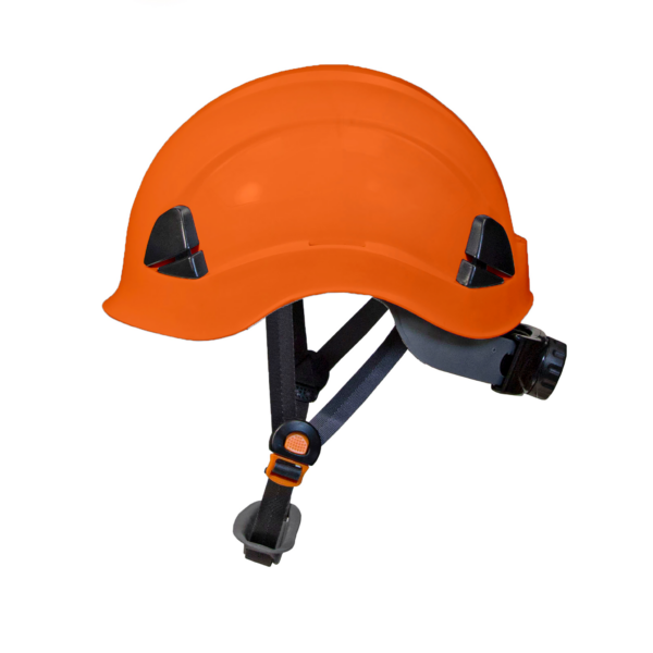 Vista lateral del casco Jorestech naranja montable sin los accesorios