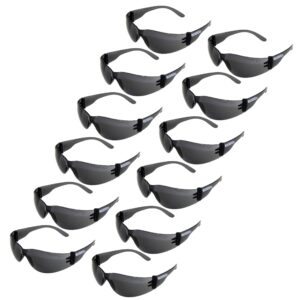 Set de 12 gafas de seguridad JORESTECH ahumadas de alto impacto sobre fondo blanco