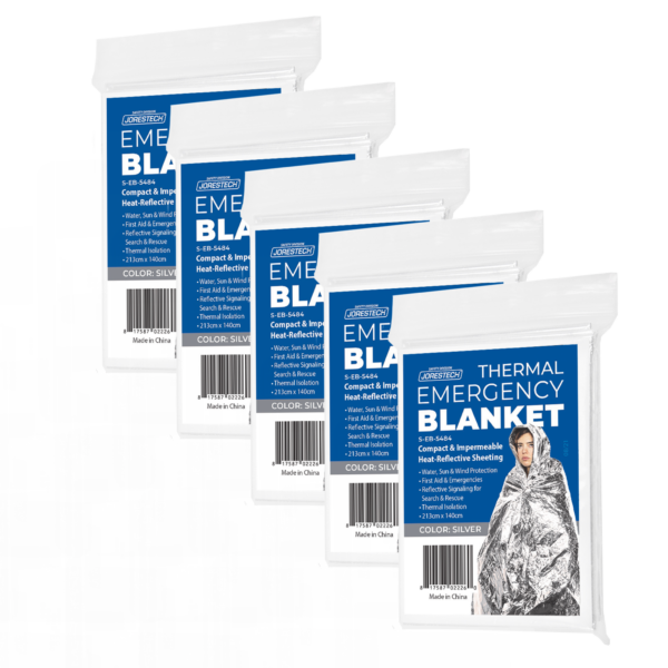 Paquete de 5 mantas de emergencia JORESTECH de papel térmico impermeables, empaquetadas individualmente