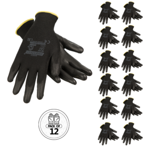 Paquete de 12 pares de guantes de trabajo de seguridad delgados con palma recubierta de poliuretano