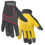 1 par de guantes de trabajo de seguridad JORESTECH negros con pantalla táctil y palmas de cuero amarillas y puntas de los dedos reforzadas