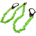 Lanyard JORESTECH de doble cabo con absorbedor de energía interno, color lima, con gancho de cierre rápido y gancho para andamios