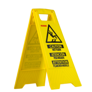 Soporte de precaución plegable de doble cara para piso mojado