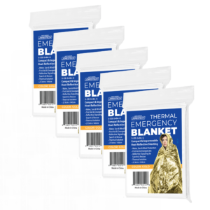 5 mantas de emergencia JORESTECH de color dorado Thermafoil, empaquetadas individualmente, utilizadas para primeros auxilios, como señalización reflectante, para búsqueda y rescate y como aislamiento térmico