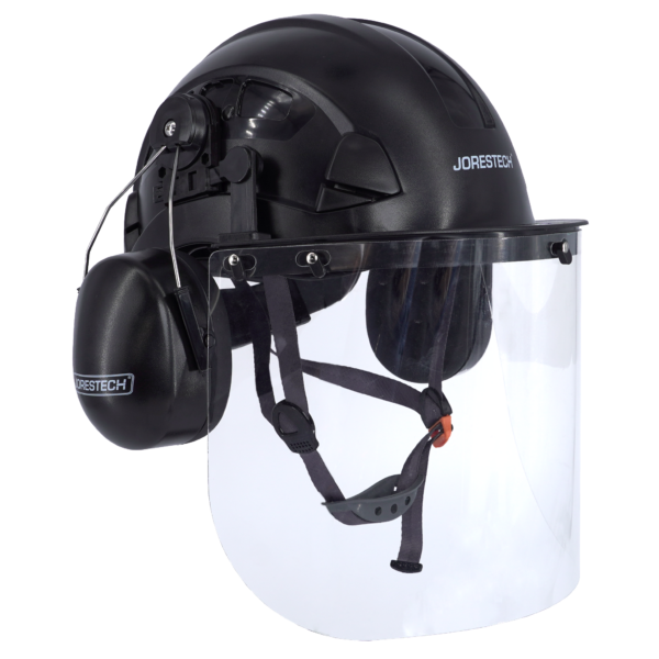 Casco de seguridad ventilado con pantalla facial de PC y orejeras