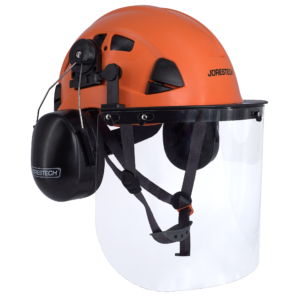 Casco ventilado con pantalla facial de PC y orejeras