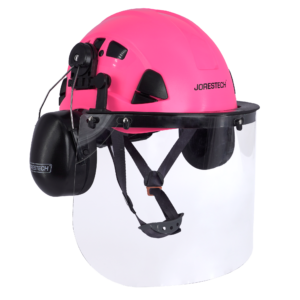 Casco de seguridad ventilado con pantalla facial de PC y orejeras