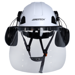 Casco ventilado con pantalla facial de PC y orejeras