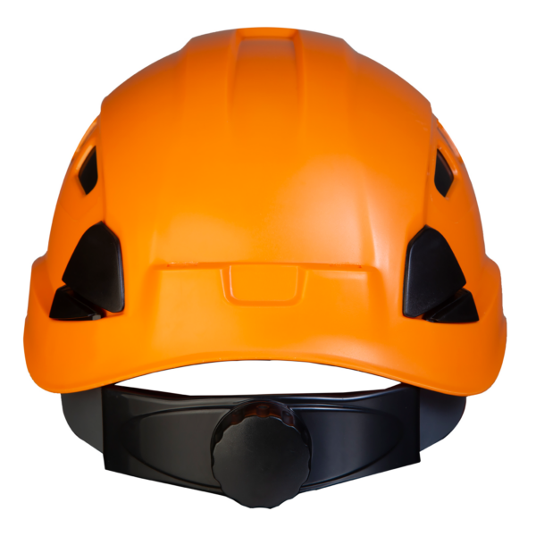Casco ventilado Jorestech naranja con suspensión ajustable de 6 puntos, sistema de trinquete negro y clips para linterna frontal