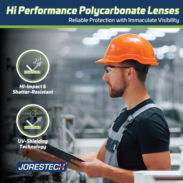 Trabajador usando las gafas de seguridad envolventes mientras opera una máquina en una fábrica