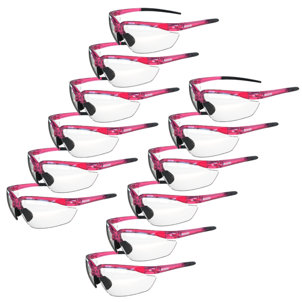 paquete de 12 gafas de seguridad envolventes con puntas flexibles de goma en las patillas