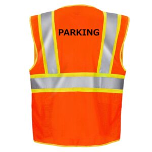 Chaleco de seguridad de malla bicolor de alta visibilidad con impresión, franjas reflectantes de 2” y bolsillos - Naranja - Image 11